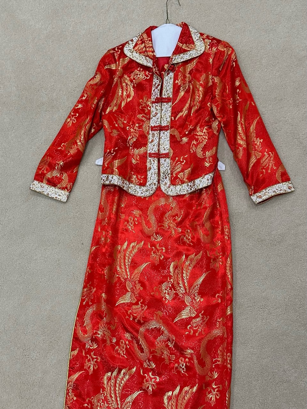 Traditional Red and Gold Dragon Wedding Jacket and Skirt